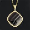 Image 3 : New 14k Yellow Gold Brown White Banded Agate Pendant w/ Adjustable Link Chain