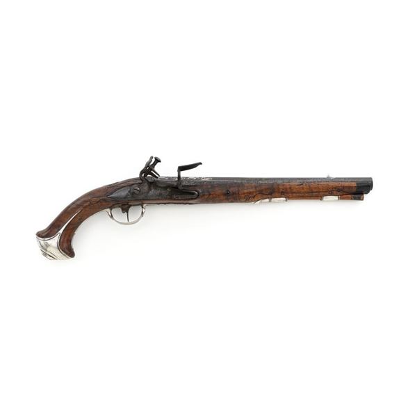 Antique German Silver Mounted Flintlock Pistol