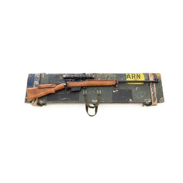 British L42A1 Lee Enfield Bolt Action Sniper Rifle with Telescope, Transport Chest, and Accessories