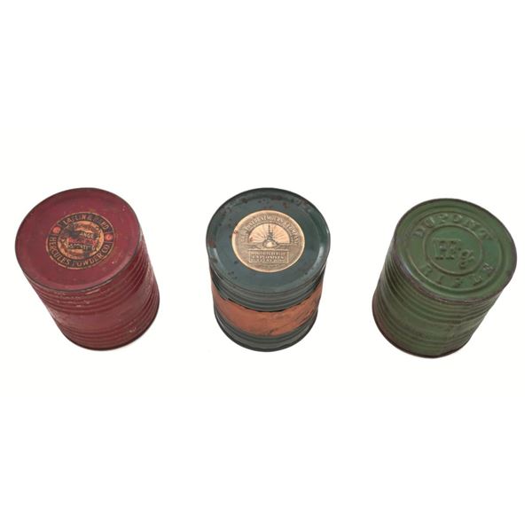 Lot of Three (3) Vintage Metal Gunpowder Storage Containers