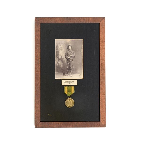 Framed Spanish American War Photograph of Pvt. John Britton with Spanish Service Medal