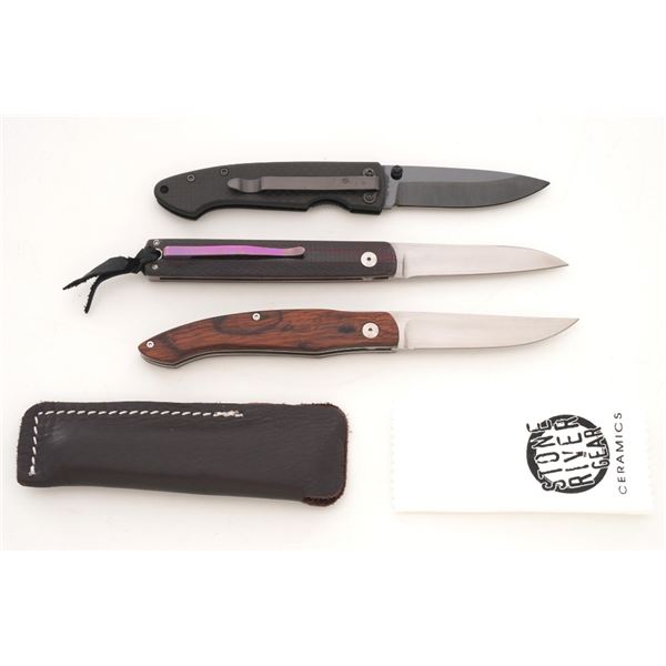 Lot of Three (3) Folding Knives by Kansei Matsuno and Stone River Ceramics