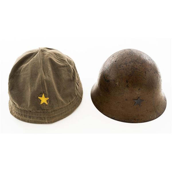 Japanese Type 90 Steel Helmet with Liner and Reproduction Cloth Cover