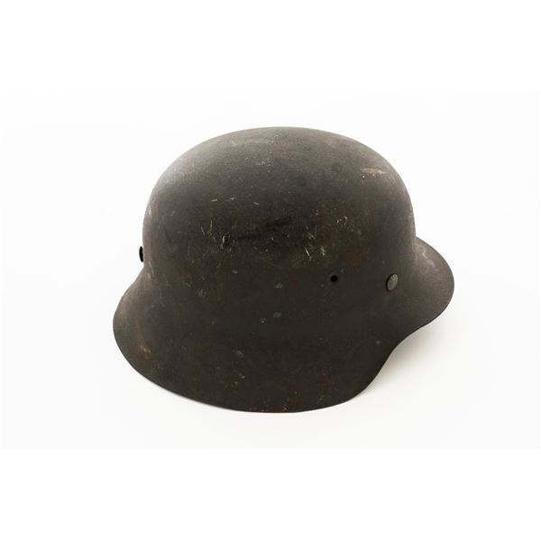 German M42 Steel Helmet with Replacement Black Leather Chin Strap and Tan Liner