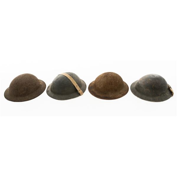 Lot of Three (3) British and One American Steel Military Helmets