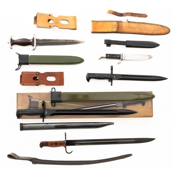 Reproduction Lot of Three (3) Bayonets, Two (2) Knives, and Two (2) Frogs
