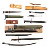 Image 1 : Reproduction Lot of Three (3) Bayonets, Two (2) Knives, and Two (2) Frogs