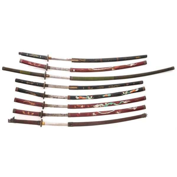 Lot of Eight (8) Reproduction Japanese Style Swords