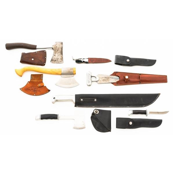 Vintage Buck Hatchet, Knife, and other Edged Items