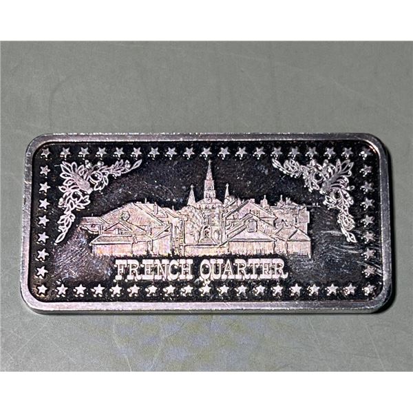 1975 French Quarter 1oz, 0.999 Purse Silver Bar, Wonders of America series.