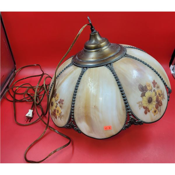 VTG Floral Slag Glass Hanging Lamp