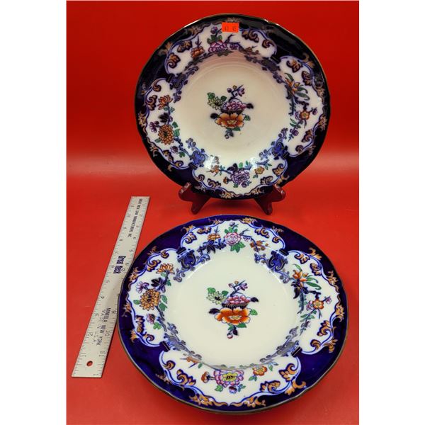 2 Victorian New Stone Flow Blue Soup Bowls