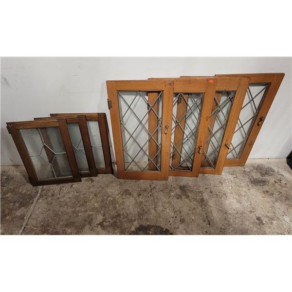 Lot of Antique Leaded Glass Cabinet Doors