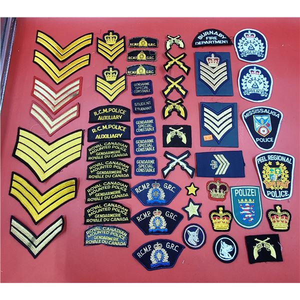 Assorted Police Patch Lot w/ RCMP Patches, Insignias, & More