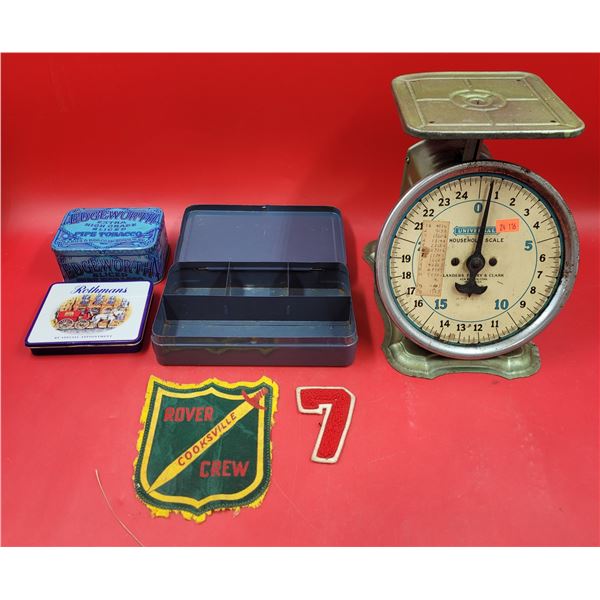 VTG Lot w/ Universal Household Scale, Tobacco Tin, Rover Crew Patch, & More