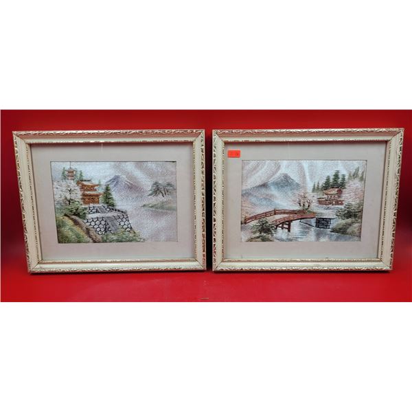 2 VTG Framed Japanese Silk Embroideries