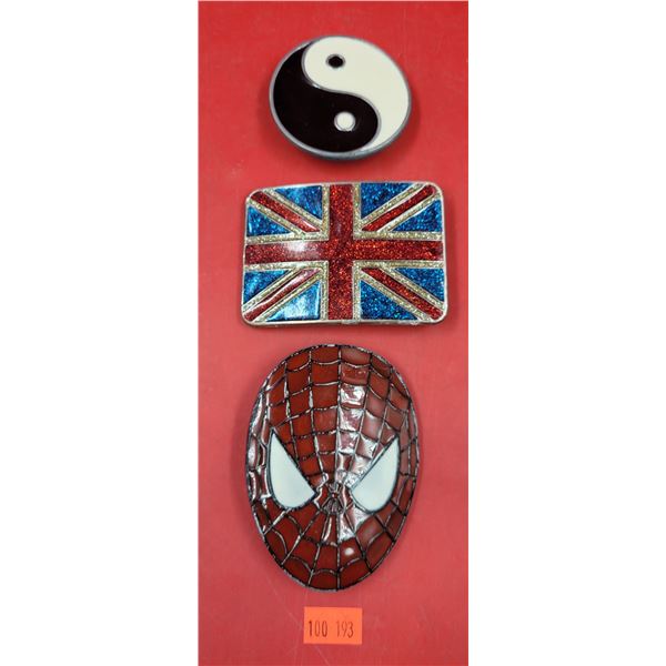 Spider-Man, Union Jack, & Yin/Yang Metal Belt Buckles