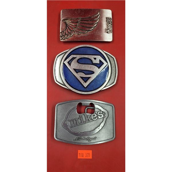 3 Metal Belt Buckles w/ Superman, Mike's Hard, & More