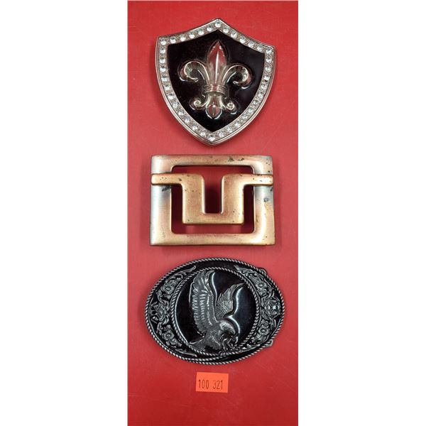 3 Metal Belt Buckles w/ Eagle & More