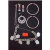 Image 1 : Sterling & Alpaca Silver Lot (Mostly Sterling) w/ Hoop Earrings, Charm Bracelet, & More