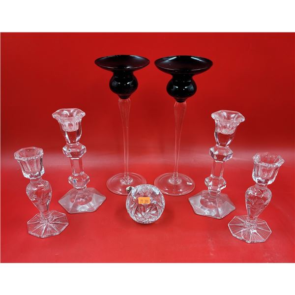 Crystal Lot w/ Candleholders & Sphere