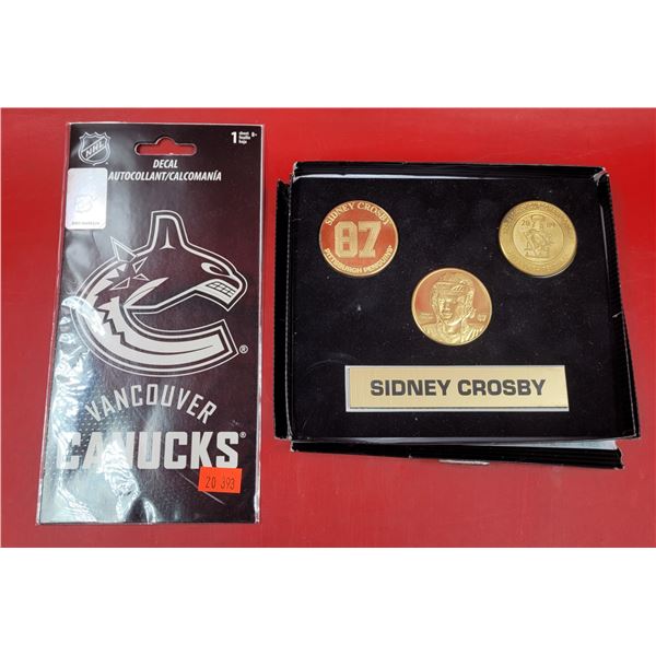 Vancouver Canucks Decal & Commemorative Sidney Crosby Medallion Set