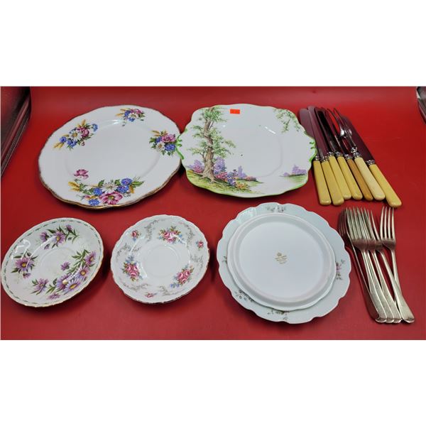 Assorted China Plates & Cutlery (Royal Albert, etc.)