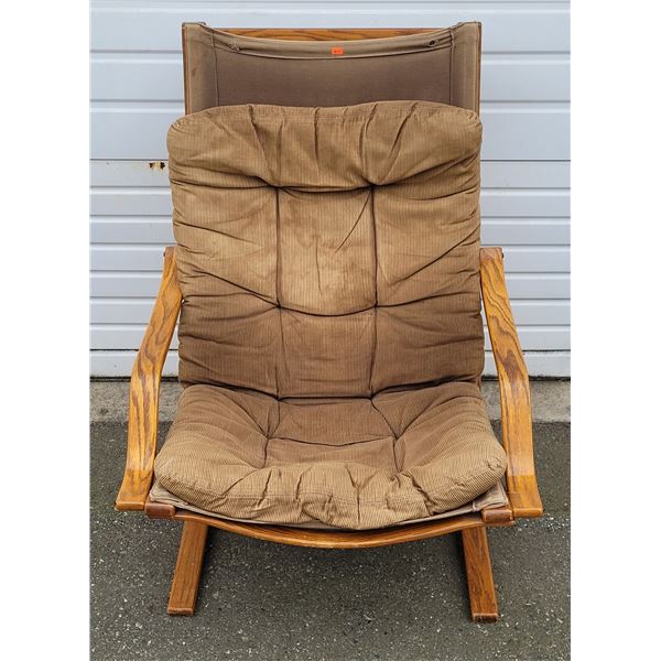 Wooden Frame Chair w/ Brown Corduroy Cushion