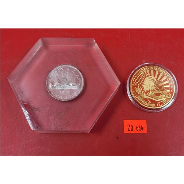 Encased Canadian Dollar Coin & US September 11, 2001 Coin