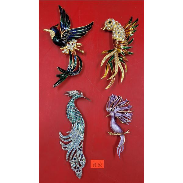 Lot Of 4 Lime Stone Bird Brooches