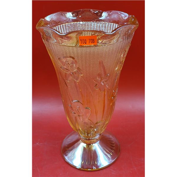 VTG Iris & Herringbone Carnival Glass Vase