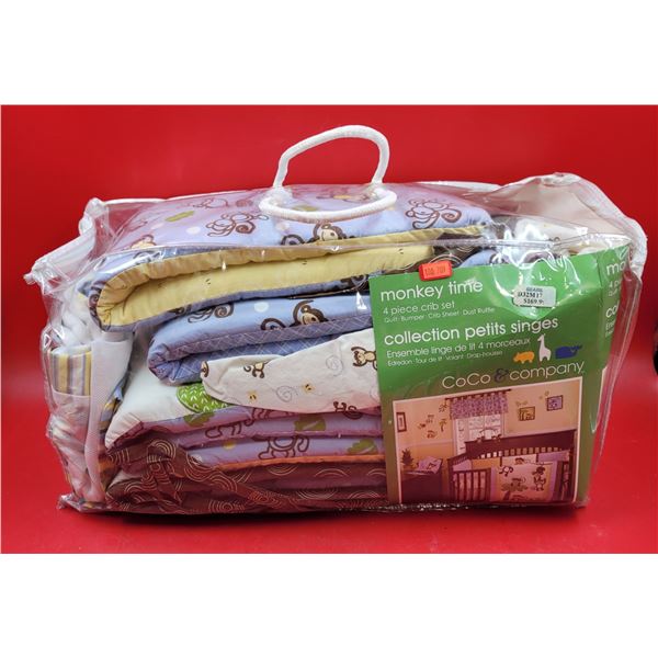 Monkey Time 4-Piece Crib Set w/ Quilt, Bumper, Crib Sheet, & Dust Ruffle