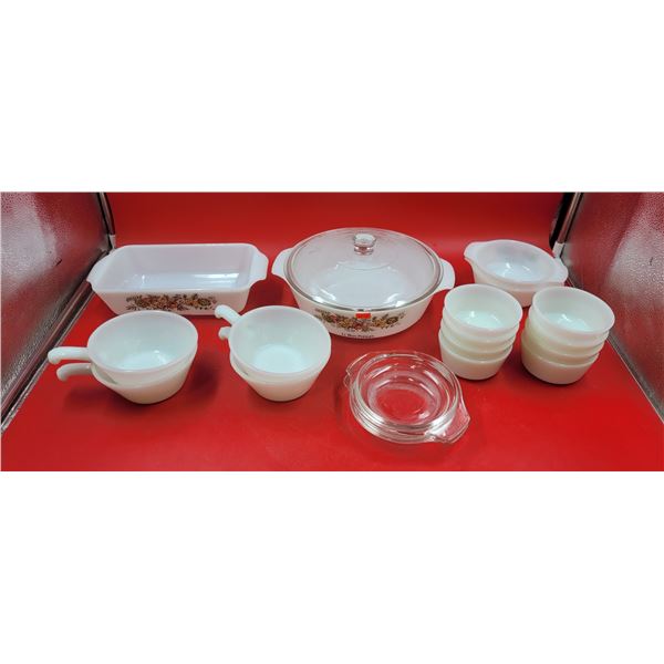 Lot of Anchor-Hocking Fire King Glassware w/ Lidded Casserole Dish, Soup Bowls, & More