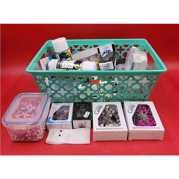 Lot of Assorted Sewing Pins & Flora Lock Stem Adhesive