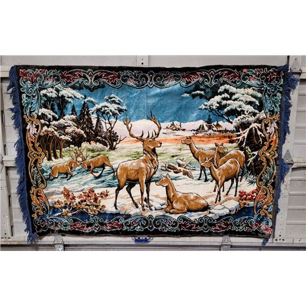 Winter Deer Scene Wall Tapestry