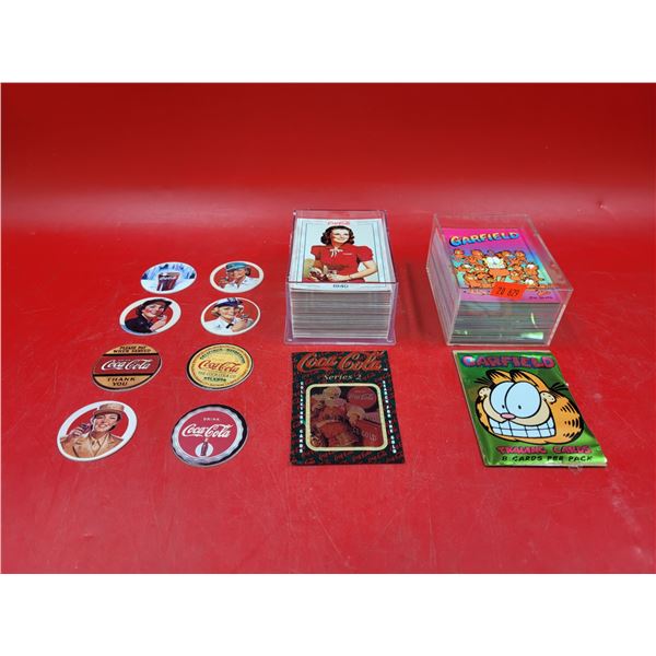 Trading Card & Pogs Lot w/ Garfield Trading Cards, Coca-Cola Pogs, & Coca-Cola Trading Cards