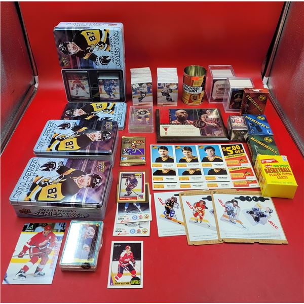 Lot of Sports Collectibles w/ Tins of Cards, Jell-O Cards, Michael Jordan Plaque, & More