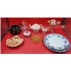 Image 1 : Lot of VTG Glassware w/ Sterling Tea Set Made in England, Carnival Glass, Amber Glass Plate, & More