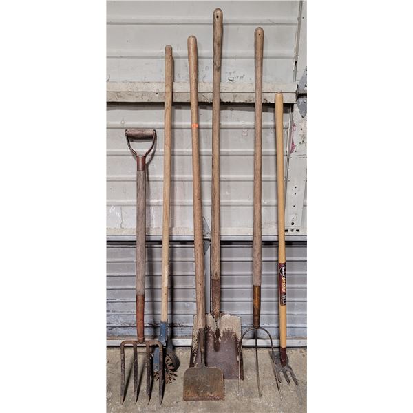 Lot of Assorted Garden Tools w/ Spade Shovel, Pitchfork, & More