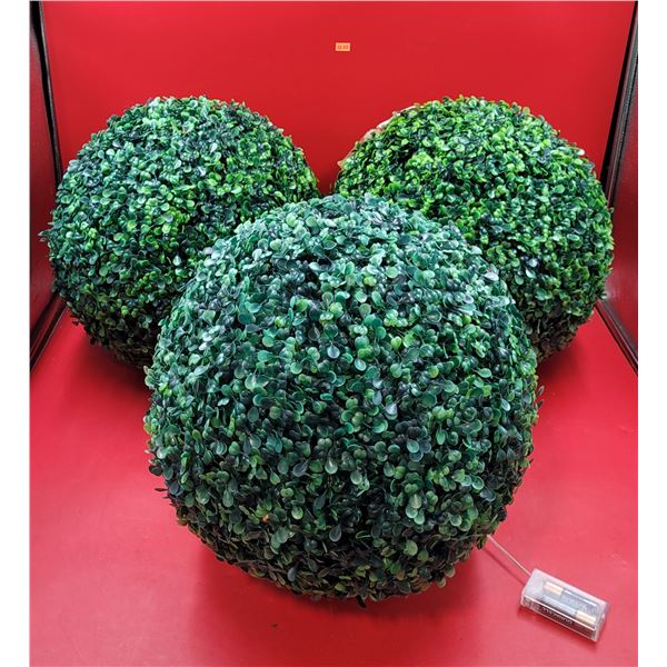 3 Boxwood Topiary Balls w/ Lights