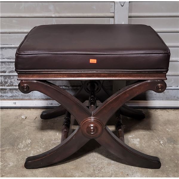 Wooden Leather Upholstered Curule Stool