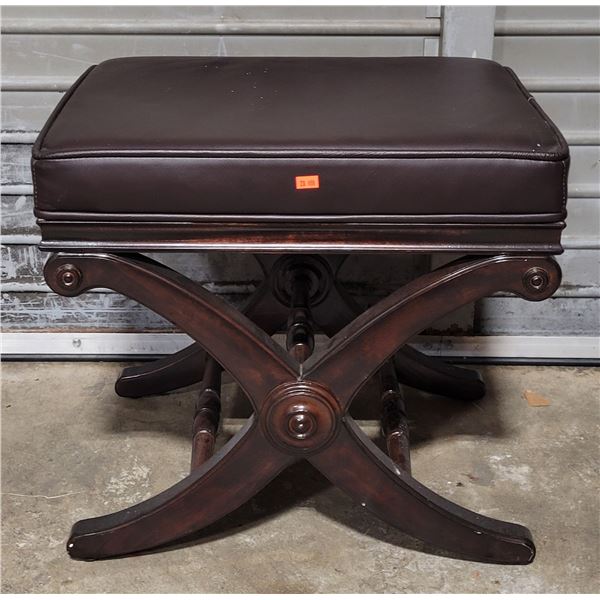 Wooden Leather Upholstered Curule Stool