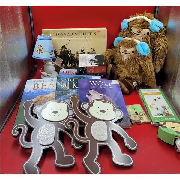 Lot Of Monkey Baby's Room Equipment , Quatchi Plush Toys & Books
