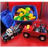 Image 1 : Tonka Tow Truck, Jeep & Bin Full Of Mega Blocks