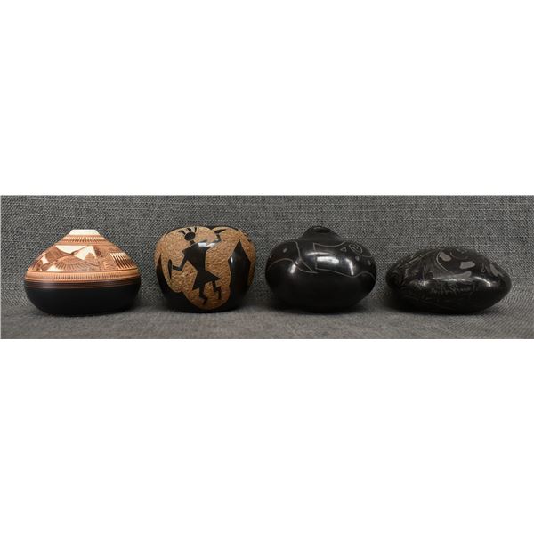 FOUR NATIVE AMERICAN POTTERY JARS