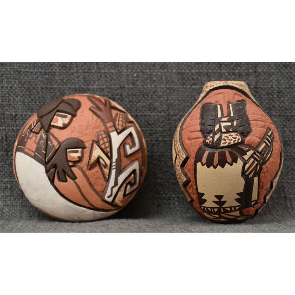 TWO HOPI CARVED POTS (DELMAR POLACCA/CARLA NAMPEYO)