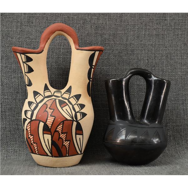 TWO PUEBLO POTTERY WEDDING VASES