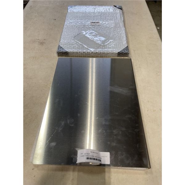 2 NEW STAINLESS STEEL 16X12 CUTTING BOARDS, WITH NON SLIP EDGE, 304 STAINLESS RETAIL $35 EACH