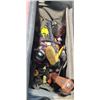 Image 2 : HUSKY ROLLING TOOL TOTE FULL OF ASSORTED HAND TOOLS, TAPE MEASURE AND SHOP SUPPLY