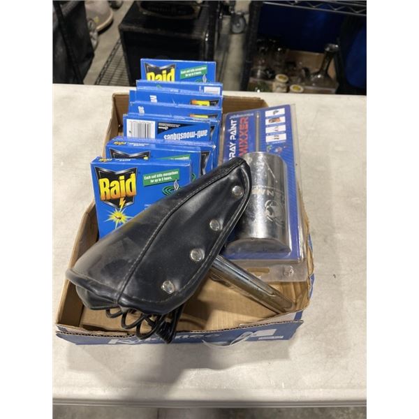 NEW RAID MOSQUITO COILS AND BIKE SEAT, NEW SPRAY PAINT MIXER